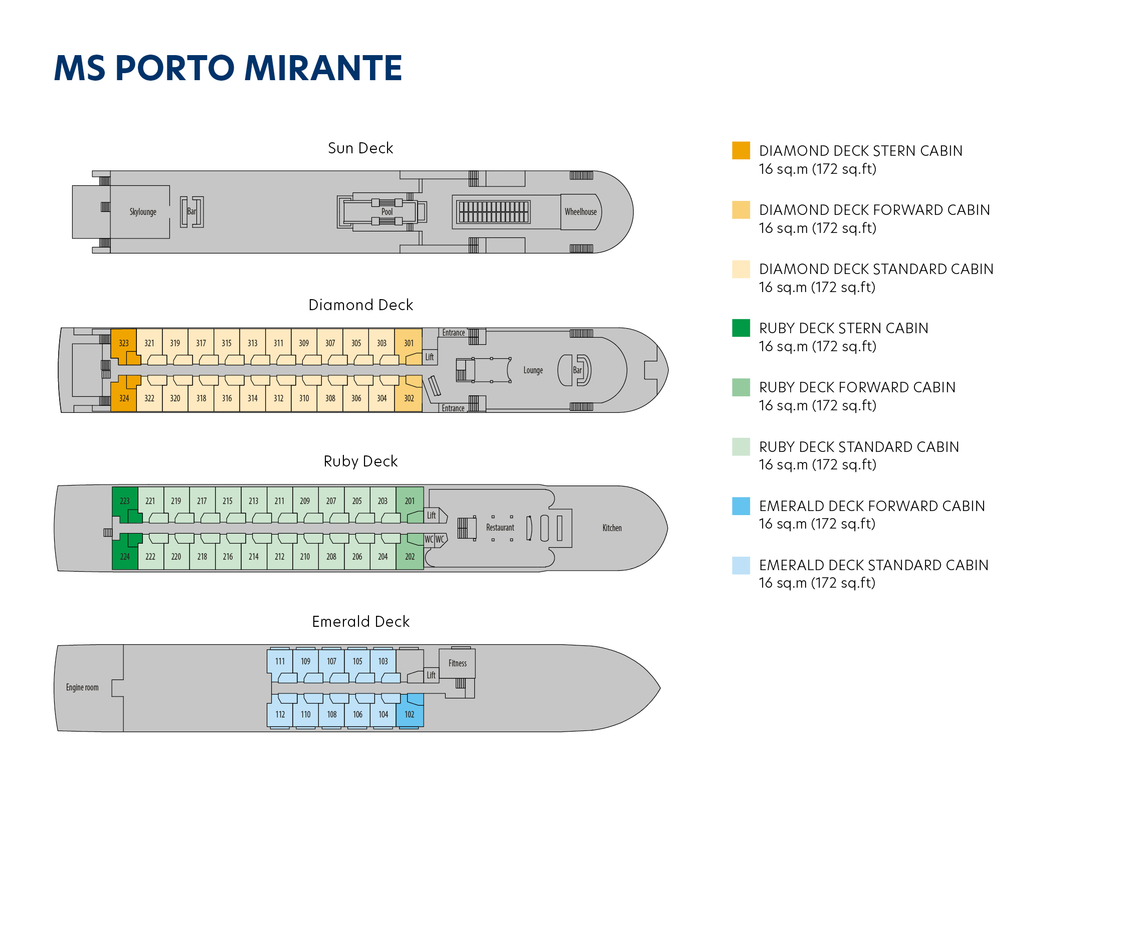 Deck plan of the Ms Porto Mirante cruise ship