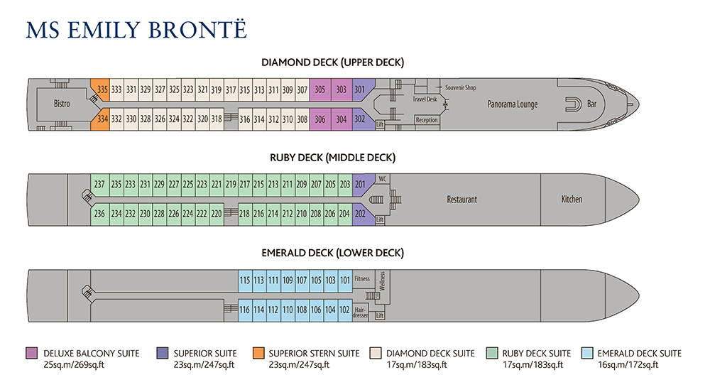 Full deck plan of the MS Emily Bronte ship