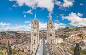 Basilica del Voto Nacional and downtown Quito in Ecuador