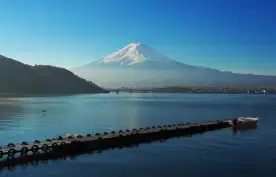 View of Mount Fuji from Lake Kawaguchi in Yamanashi, Japan