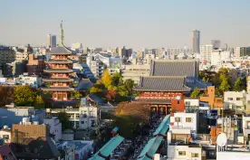 Aerial view of Senso-ji Temple in Asakusa, Tokyo, Japan