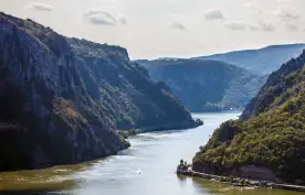 The Mraconia Monastery on the Danube river at the iron gates in Romania
