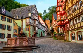 Colourful half-timbered houses in Miltenberg historical medieval Old Town, Bavaria, Germany