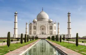 Front exterior view of the Taj Mahal in India