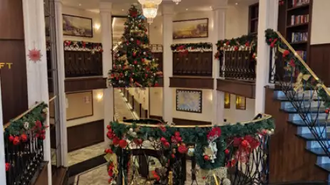 Interior of William Wordsworth ship decorated for Christmas