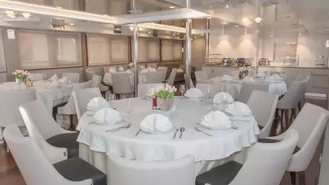 Interior of classy dining area aboard the MS Adriatic Sun ship