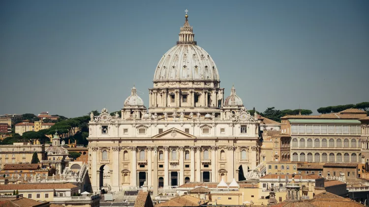 Exterior shot of St Peters Basilica, the Pope's church in Vatican City, Italy