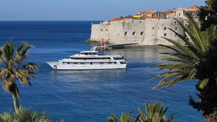 Distant exterior view of the MV Corona