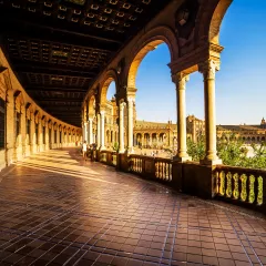 The bordering walls of the Plaza de Espana in Seville, Spain