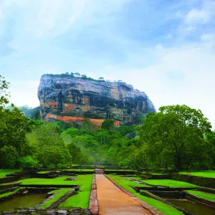 Pathway leading to an ancient rock fortress called Sigiriya, located in the northern Matale District, Sri Lanka.