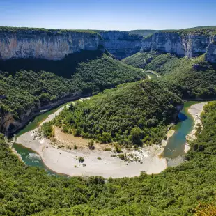 The famous bend of the Ardeche River in Gorges de l'Ardeche, France