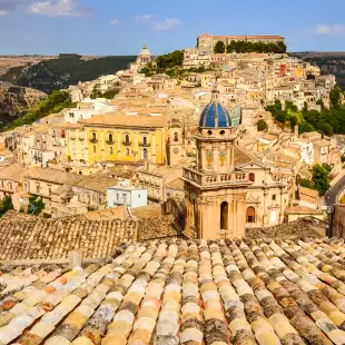 Ragusa Ibla village in broad daylight under a clear sky, Italy