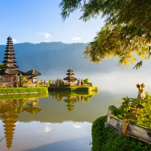 Ulun Danu Bratan Temple at sunrise in Bali, Indonesia