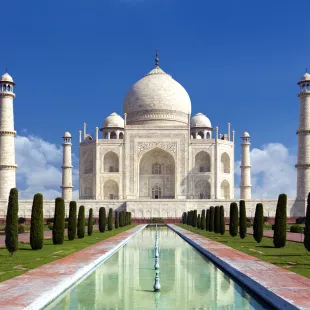 Taj mahal on a bright day in Agra, India