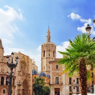 Square of Saint Mary's and Valencia cathedral temple in old town, Spain