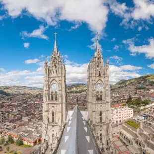 Basilica del Voto Nacional and downtown Quito in Ecuador