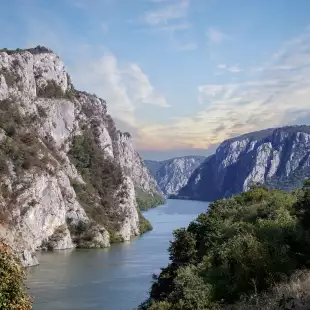 River ravine in Djerdap National Park with views of distant cliffsides