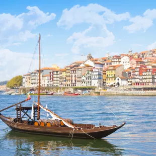 Small wooden boat transporting port wine in Portugal