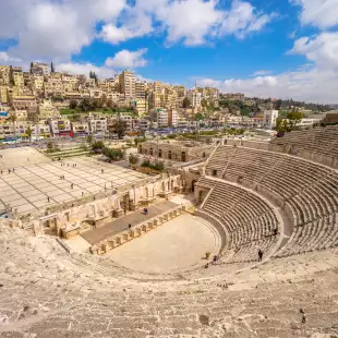 Aerial view of Roman Theatre in Amman, Jordan