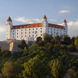 View of the Bratislava Castle surrounded by vegetation in Slovakia