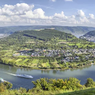 Picturesque bend of the river Rhine near the town Filsen, Germany, Rhineland-Palatinate