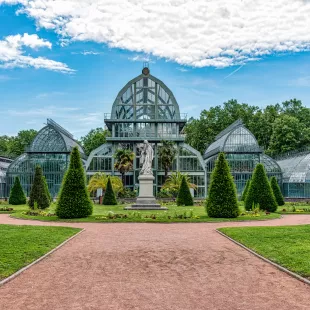 Ornate glass house and topiary in Parc de la Tete d'Or, Lyon, Grance