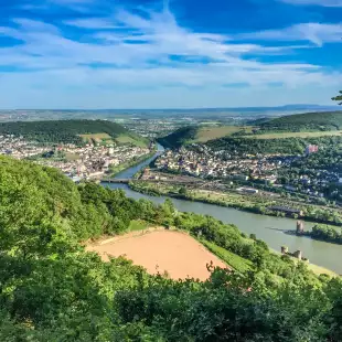 A sunny view of Ruedesheim from the top of nearby hill, Germany