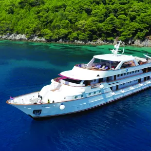 Beautiful MS Il Mare yacht on glistening croatian waters