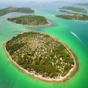 Aerial view of various small islands in Croatia