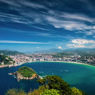 Scenic shot of San Sebastian city and coastline in Spain