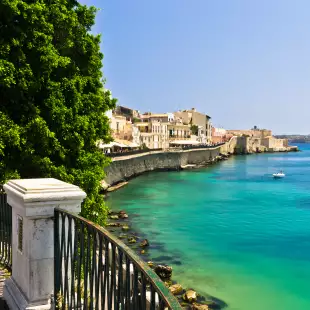 Coast of Ortigia island at the city of Syracuse in Sicily, Italy