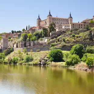 View of Toledo town from the Tagus river in Toledo, Spain