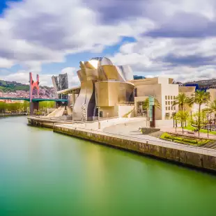 Cityscape of Bilbao with the Nervion river and Guggenheim museum in Bilbao, Spain