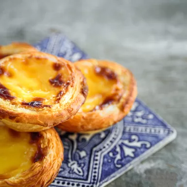 Close-up of Pastel de Nata, a Portugal egg tart 