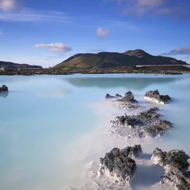 Aerial shot of the Blue Lagoon thermal springs, Iceland.