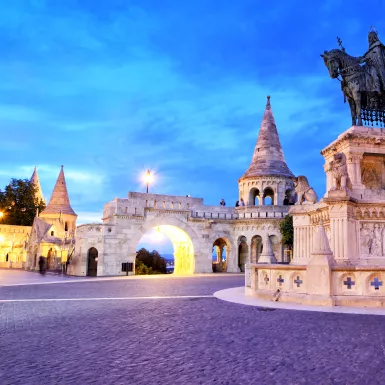 Fisherman's Bastion and statue of King Saint Stephen's in Budapest