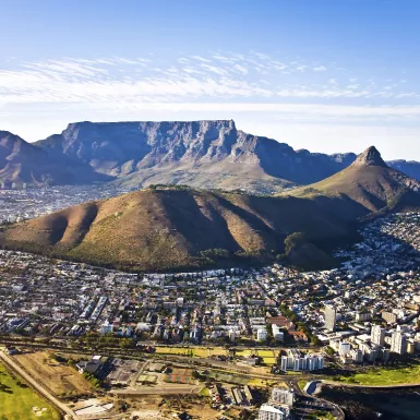 Aerial view of Cape Town and Table Mountain in South Africa