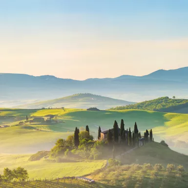 Beautiful foggy landscape in Tuscany, Italy