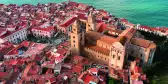 Aerial view of beautiful Mediterranean town, showcasing the Cathedral of Cefalù in Sicily, Italy