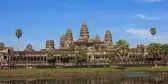 Angkor Wat temple complex being reflected in the water in Cambodia, Southern Asia