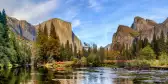 View of cliffs, trees and water in Yosemite National Park, California, USA