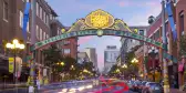 A street at dusk in Downtown San Diego, California, USA