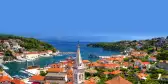 Aerial of Jesla town and harbour with St. Mary’s Church in Croatia