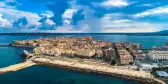 Aerial view of Syracuse city on Ortygia island in Sicily, Italy