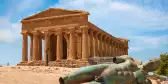 Fallen Statue of Icarus and Temple of Concordia, Valley of the Temples, Agrigento, Sicily, Italy