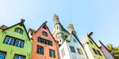 Colourful, narrow buildings in Old Town, Cologne, Germany.