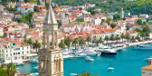 Aerial view of Hvar island and ferry port in Croatia