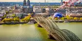 Aerial view of Cologne at spring with the Rhine River and bridge in Germany