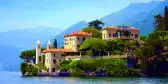 View of Villa del Balbianello building from Lake Como in Italy