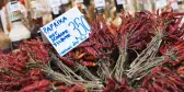 Dried Paprika bunches for sale at the Central Market Hall in Budapest, Hungary